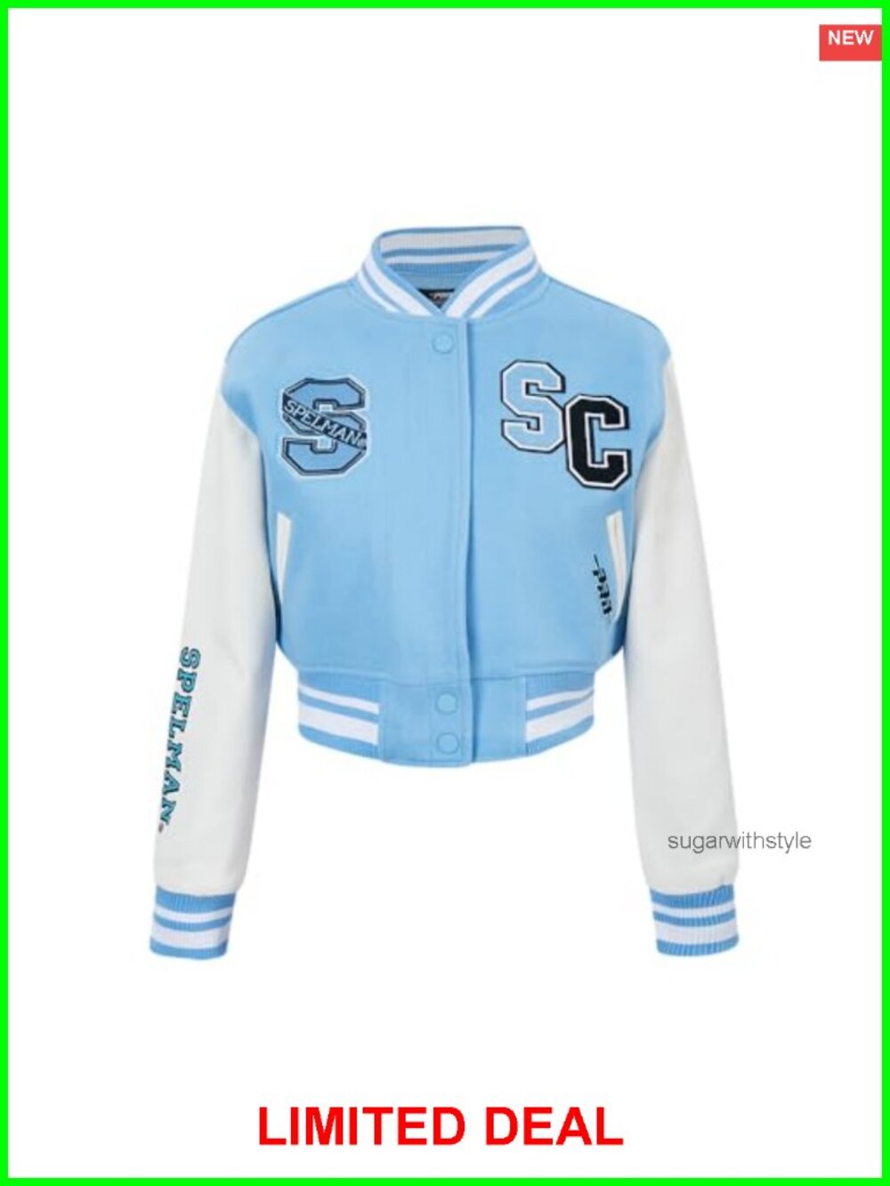 Womens Wool Varsity Jacket Chenille Applique Satin Stitch Snap Zip College